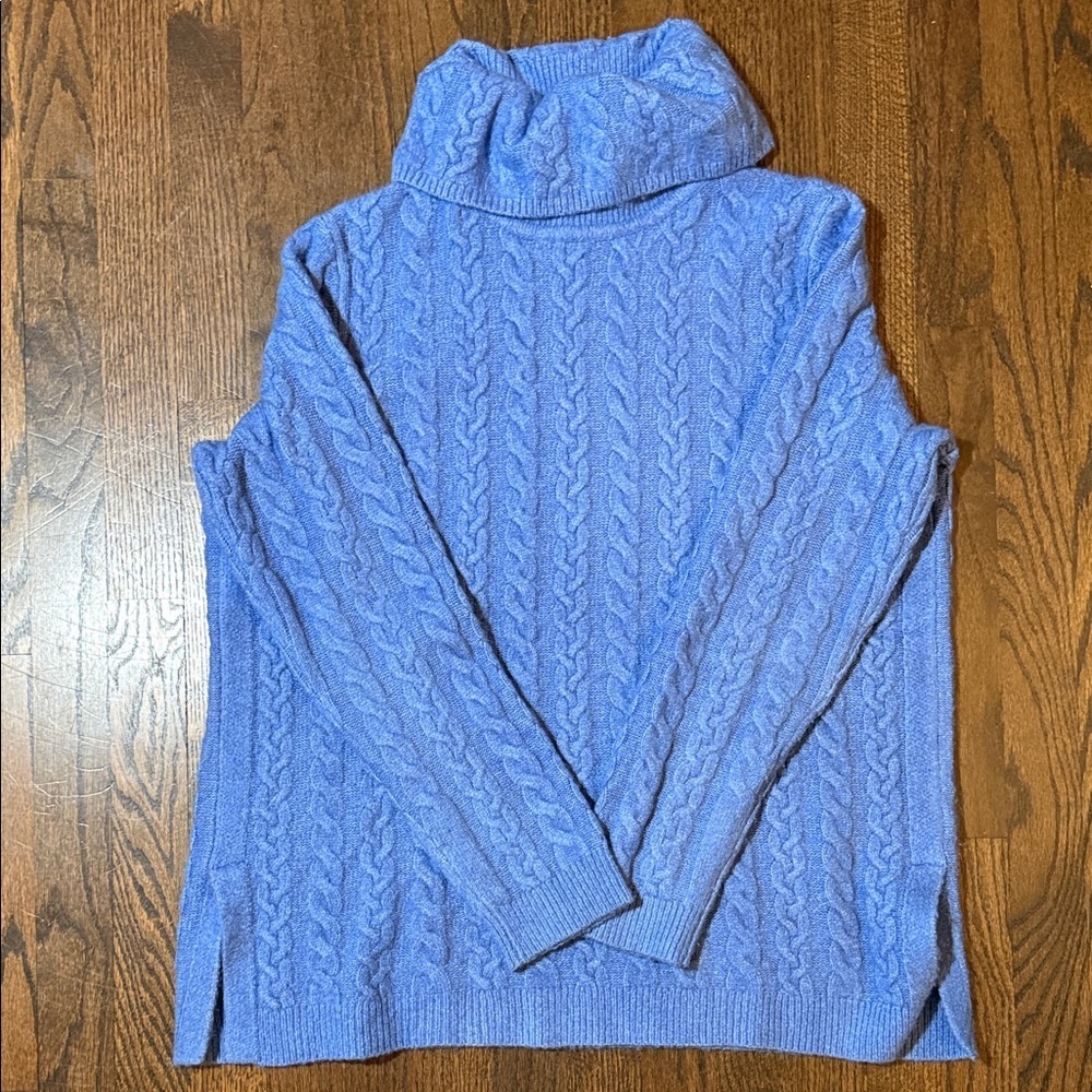Talbots Blue Cable Knit Turtleneck Sweater